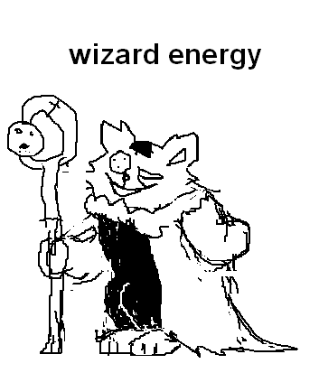 Sketch of Seam, with the caption 'wizard energy'