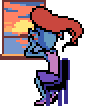 Undyne looking out a window at the sunset