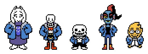 images of various characters dressed up. Ex. Sans dressed up as a skeleton