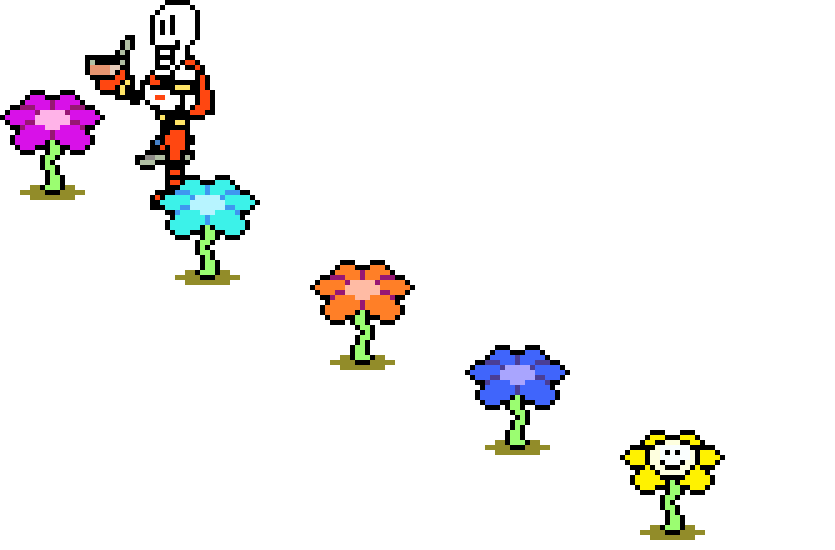 Papyrus feeding cat food to flowers and Flowey