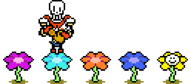 Papyrus watering flowers and Flowey