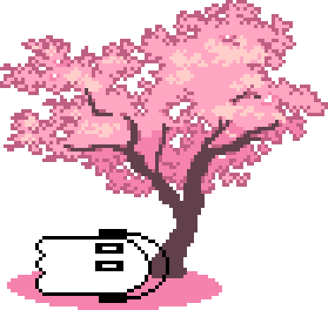 Napstablook under a cherry blossom tree. Mettaton and Mew Mew appear from behind it, with cameras, and take photographs