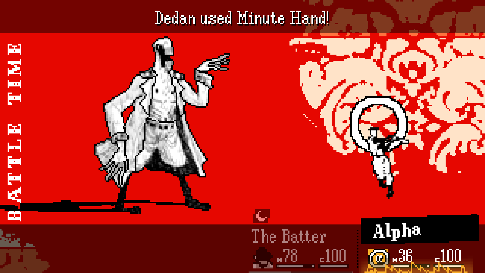 Screenshot of OFF showing Dedan using the move 'Minute Hand'.
